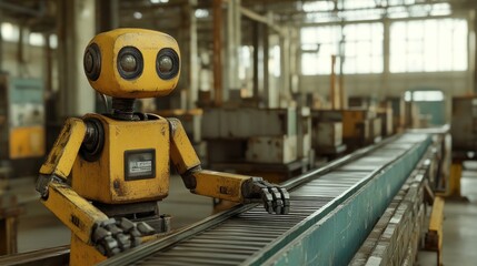 Yellow Robot on Conveyor Belt