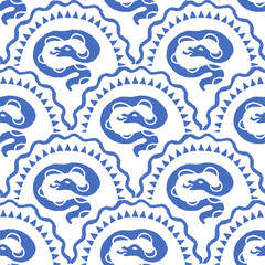 Coiled Snake Blue Seamless Pattern
