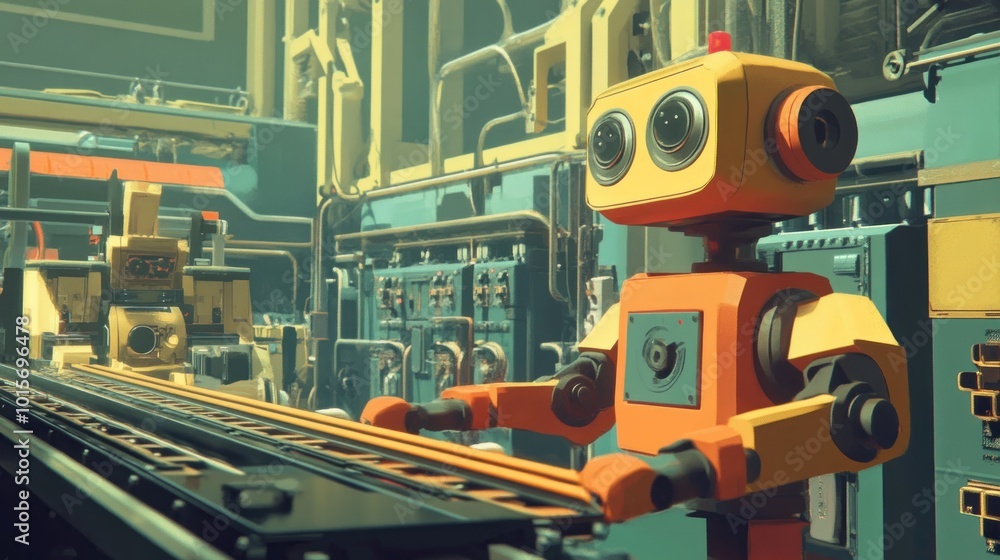 Poster robot in a factory setting
