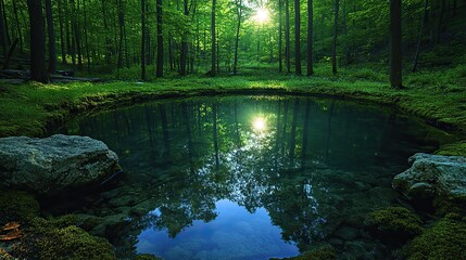 Fototapeta premium A pristine pond surrounded by a lush forest symbolizes the fulfillment of a vital environmental goal.