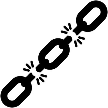 Weakness Icon. Broken Chain Link Pictogram Graphic Illustration. Isolated Simple Solid Icon For Infographic, App and Web Button.