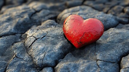 Obraz premium A red heart is painted on the cracked surface of the earth, a poignant symbol of the relationship between humanity and our planet.