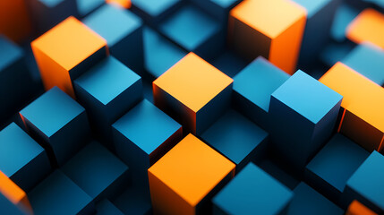 Tech background with stacked blue and orange cubes