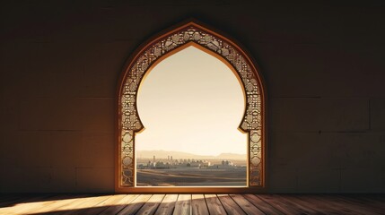 Ornate Archway with View of Distant City