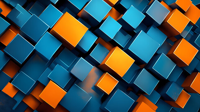 Tech background with stacked blue and orange cubes