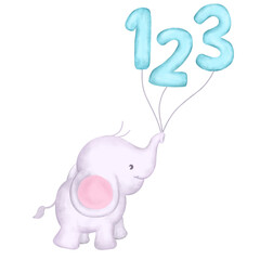 a portrait of cute baby elephant sitting gesture illustration