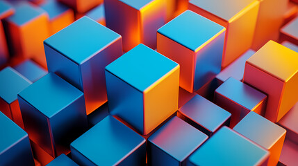 Obraz premium Tech background with stacked blue and orange cubes