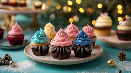Capture the joy of International Day of Cupcake with a real picture showcasing a variety of deliciously frosted cupcakes in different flavors and colors, displayed on a festive table setting 