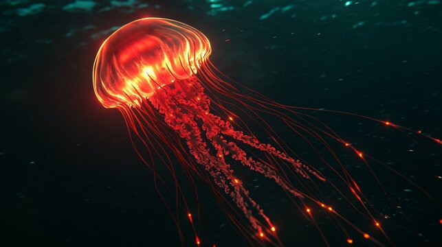 Glowing Atolla Jellyfish with Pulsating Red Light