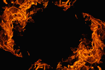 Fire flames frame on black background