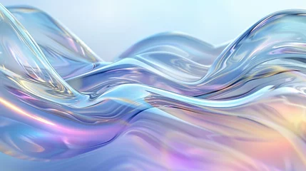 Fototapete Rund A dynamic 3D rendering of iridescent waves flowing across a soft pastel background. The fluid texture and soft lighting create an ethereal, almost futuristic look with a sense of motion and light © Zhanna