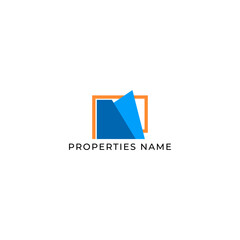 ILLUSTRATION BLUE ORANGE COLOR HOME. BUILDING ARCHITECTURE SIMPLE MINIMALIST LOGO ICON DESIGN VECTOR. GOOD FOR REAL ESTATE, PROPERTY INSDUSTRY