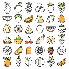 Colorful Fruit and Vegetable Icon Set Vector for Healthy Food Designs"