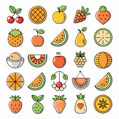 Colorful Fruit and Vegetable Icon Set Vector for Healthy Food Designs