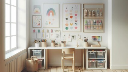 Bright Art and Craft Workspace for Children or Kids