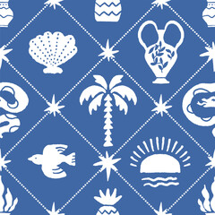 Tropical Palm and Sea Motif