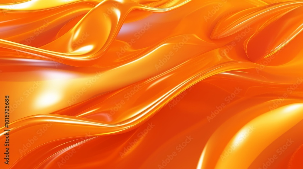Poster a captivating close-up of vibrant orange metallic waves flowing in smooth, dynamic motion. the refle