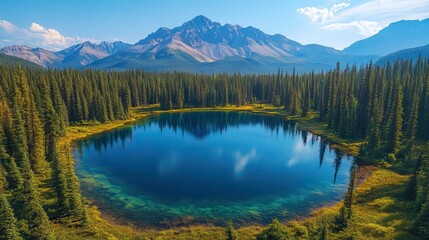 A stunning aerial view of McClelland Lake wilderness in Alberta, highlighting the untouched natural beauty of this remote area.