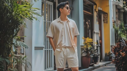 63. A relaxed yet stylish look for a day out featuring a loose-fitting shirt and shorts