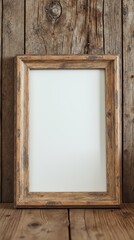 Rustic wooden picture frame on vintage wooden planks background