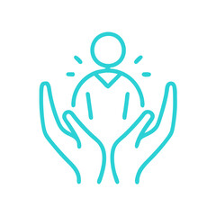 Obraz premium Healing energy healer icon with hands supporting a person in light blue 
