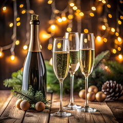 champagne bottle and glass