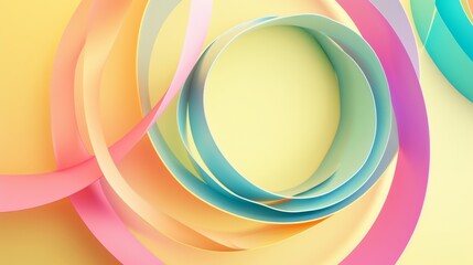 A mesmerizing abstract design featuring pastel-colored spirals arranged in a fluid, swirling pattern. The soft gradients of pink, blue, and yellow create a calming and harmonious visual effect