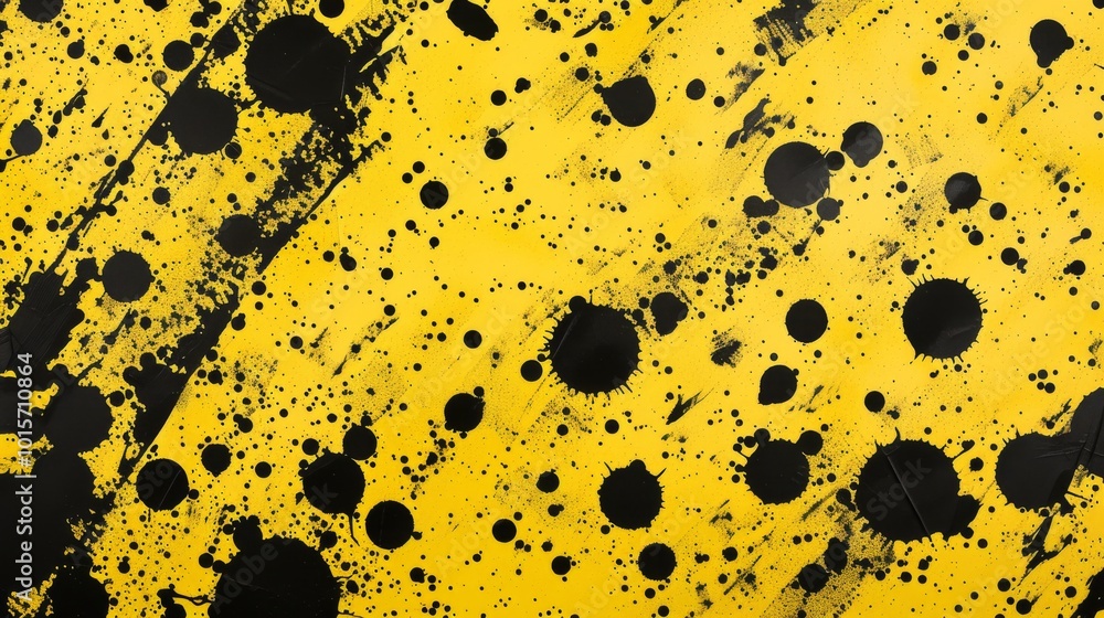 Aufkleber this abstract image highlights large black paint splashes splattered across a textured yellow surfac