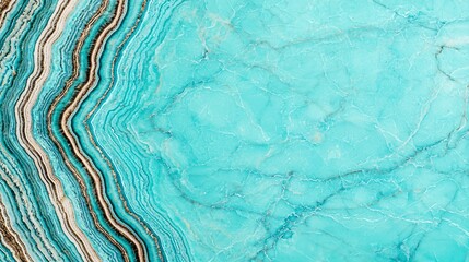 A vibrant turquoise stone surface with intricate layered patterns and contrasting colors, showcasing a natural mineral's beauty.