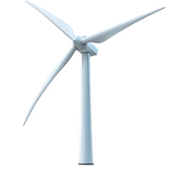 A modern wind turbine on a white isolated background, symbolizing renewable energy and eco-friendly technology.