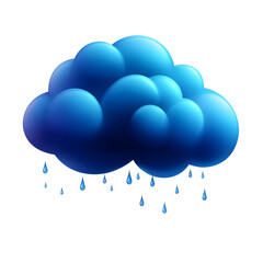A vibrant blue cloud with raindrops, perfect for weather-related themes and designs, isolated on a white background.