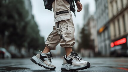 58. A trendy street style look with cargo pants and chunky sneakers