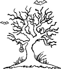 Hand Drawn Doodle Spooky Tree Halloween Illustration