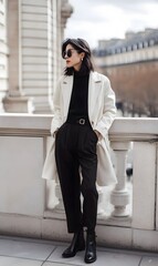Obraz premium 14. A chic minimalist outfit featuring a monochrome palette and structured lines
