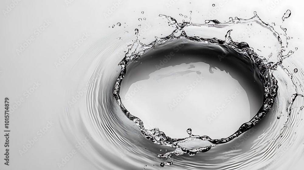 Poster water splash creating a circular ripple pattern on a white surface.