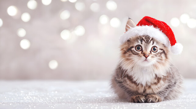 Christmas Kitten in Santa Hat 