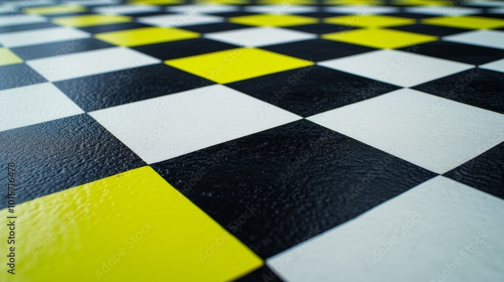 Aufkleber a detailed close-up shot of a vibrant checkered surface featuring alternating black, white, and yell