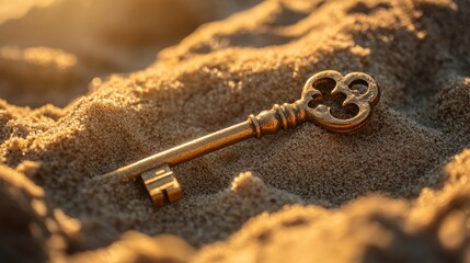 Golden Key on Sand