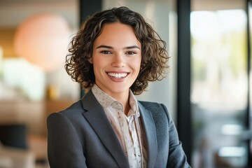 trans woman professional wearing a suit in a modern office, diversity and inclusion concept