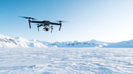 Drone Flying Over Frozen Tundra Landscape