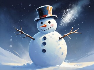 Obraz premium abstract Impression Snowman with falling snow, painting illustration
