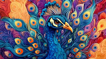 Fototapeta premium A vibrant image of a peacock, symbolizing beauty and good fortune
