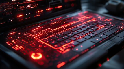 A modern notebook with futuristic technology symbols, reflecting advancements in digital devices.