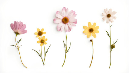Fototapeta premium Pressed and dried flowers viscaria Isolated on white background For use in scrapbooking floristry or herbarium