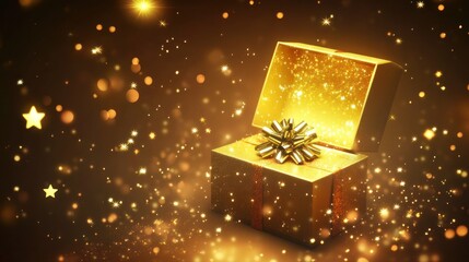 Golden Gift Box with Magical Sparkle