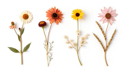 Naklejka premium Pressed and dried flowers viscaria Isolated on white background For use in scrapbooking floristry or herbarium