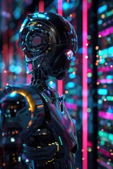 Futuristic Robot in Neon Lights