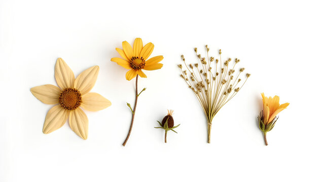 Pressed and dried flowers viscaria Isolated on white background For use in scrapbooking floristry or herbarium