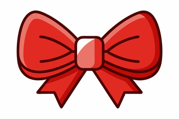 Red bow ribbon icon vector, gift ribbon decoration, christmas box decor