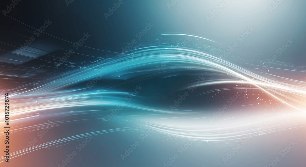 Poster abstract flow: a mesmerizing abstract design with flowing lines of light in blue, white and orange h